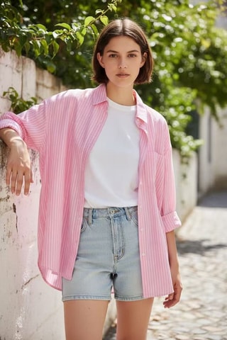 Camisa oversize de lino - Rosa