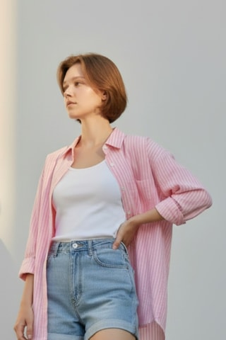Camisa oversize de lino - Rosa