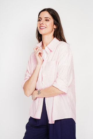 Camisa oversize de lino - Rosa