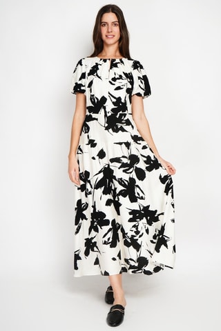 Vestido largo de lino - Negro y blanco