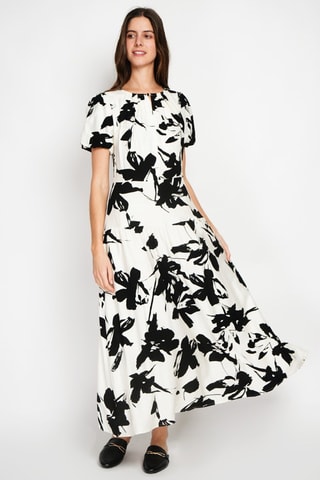 Vestido largo de lino - Negro y blanco