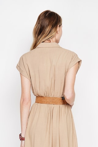 Vestido evasé de lino - Camel