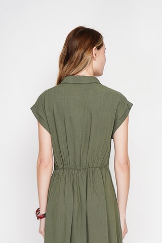 Vestido evasé de lino - Caqui