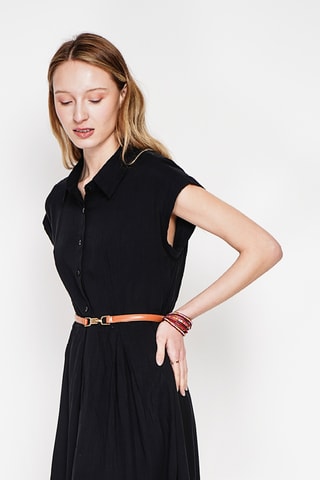 Vestido evasé de lino - Negro