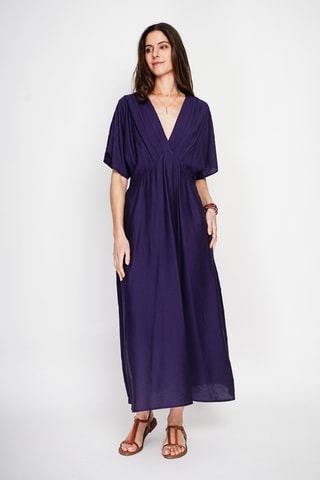 Vestido largo de lino - Azul marino