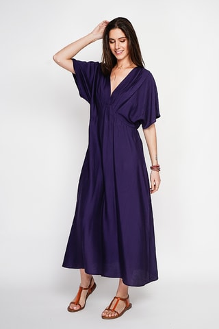 Vestido largo de lino - Azul marino