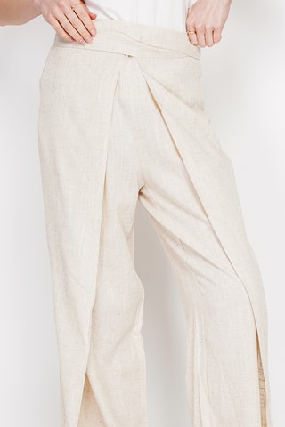 Pantalón cruzado de lino - Beige