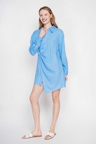 Vestido camisero de lino - Azul