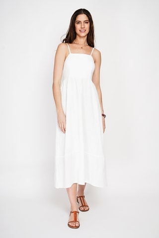 Vestido midi en lino - Blanco