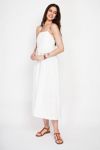 Vestido midi en lino - Blanco