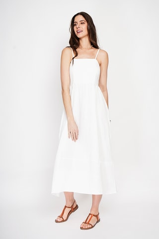 Vestido midi en lino - Blanco