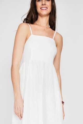Vestido midi en lino - Blanco