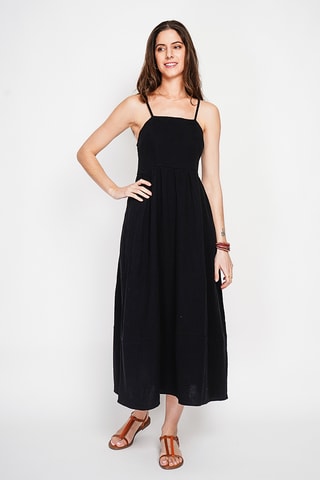 Vestido midi en lino - Negro