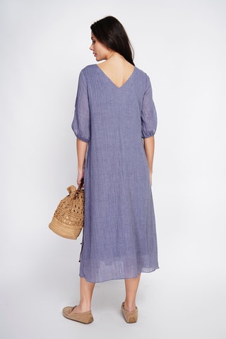 Vestido midi en lino - Azul