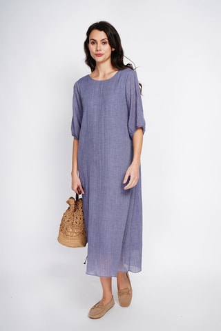 Vestido midi en lino - Azul