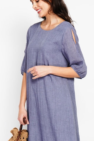 Vestido midi en lino - Azul