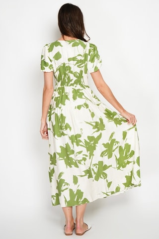 Vestido largo de lino - Blanco y verde