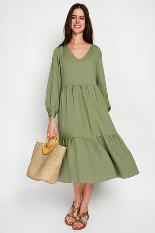 Vestido largo de lino - Caqui
