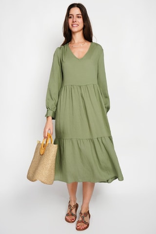 Vestido largo de lino - Caqui