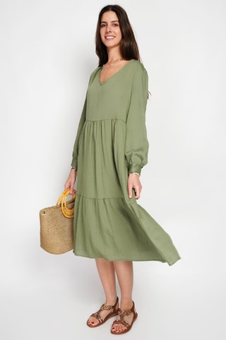 Vestido largo de lino - Caqui