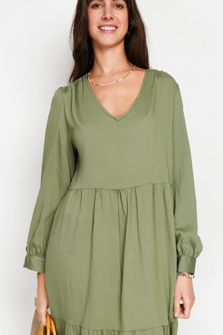 Vestido largo de lino - Caqui
