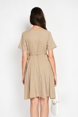 Vestido cruzado de lino - Camel