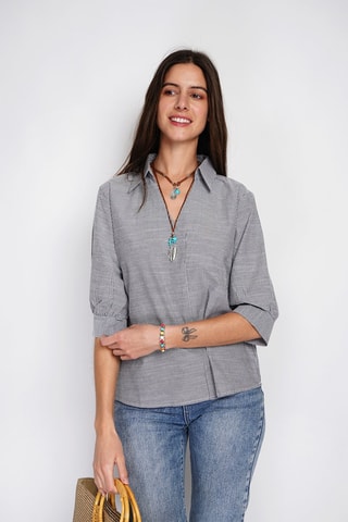 Blusa de lino - Blanco y negro