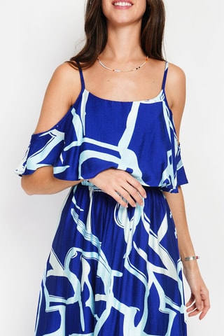 Vestido largo de lino - Azul y blanco