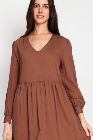 Vestido midi en lino - Marrón
