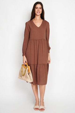 Vestido midi en lino - Marrón