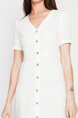 Vestido camisero de lino - Blanco