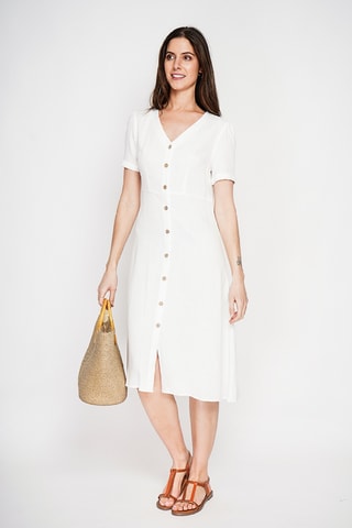 Vestido camisero de lino - Blanco