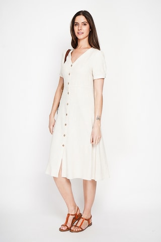 Vestido camisero de lino - Beige