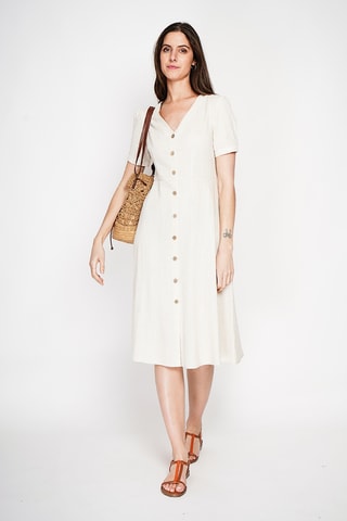 Vestido camisero de lino - Beige
