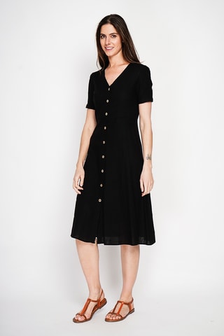 Vestido camisero de lino - Negro