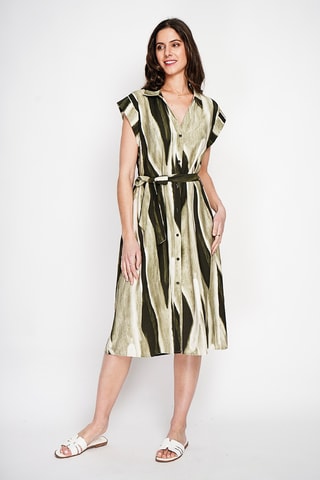 Vestido camisero de lino - Caqui