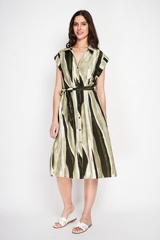 Vestido camisero de lino - Caqui