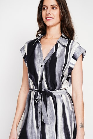 Vestido camisero de lino - Negro