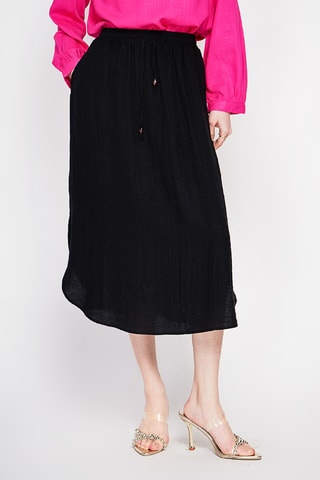 Falda midi de lino - Negro