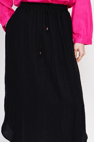 Falda midi de lino - Negro