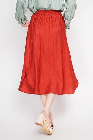 Falda midi de lino - Rojo