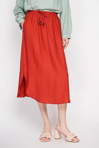 Falda midi de lino - Rojo