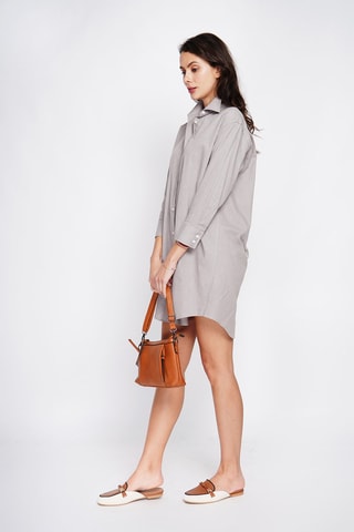 Vestido camisero de lino - Marrón