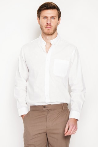 Camisa regular fit de lino - Blanco