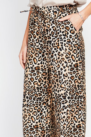 Pantalón de lino de tiro alto - Camel