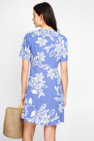 Vestido midi en lino - Blanco y azul