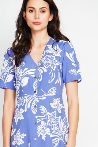 Vestido midi en lino - Blanco y azul