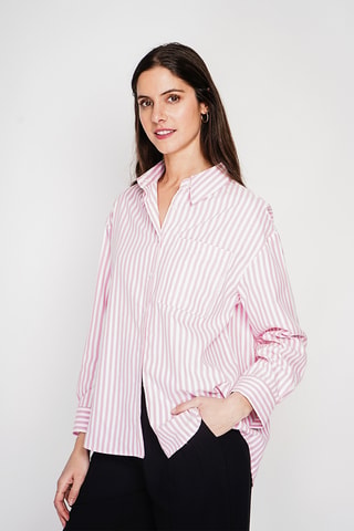 Camisa oversize de lino - Rosa claro