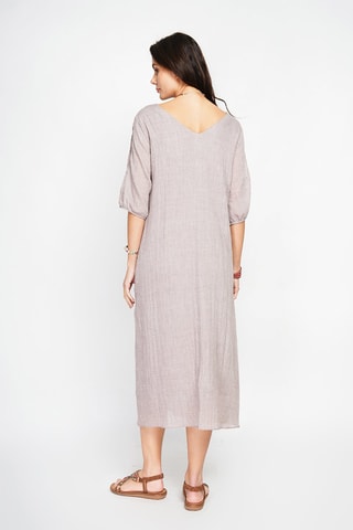 Vestido midi en lino - Marrón