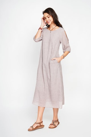 Vestido midi en lino - Marrón